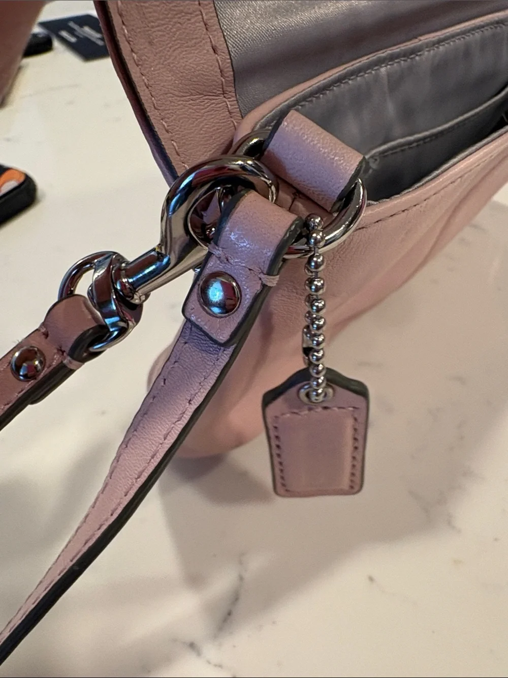 Coach Pale Pink Leather Wristlet Clutch with Silver Hardware